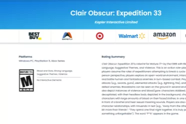 《光与影》ESRB评级为M：含斩首 性暗示与粗俗语言！