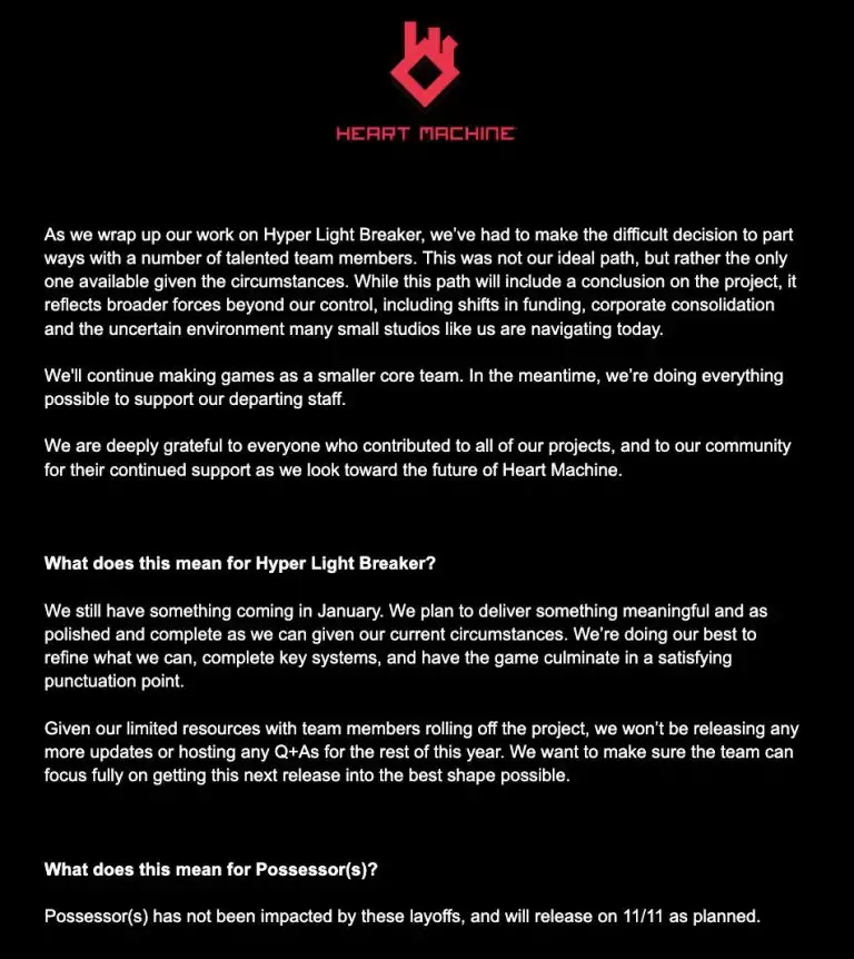 《光明旅者》开发商Heart Machine裁员！新作未受影响