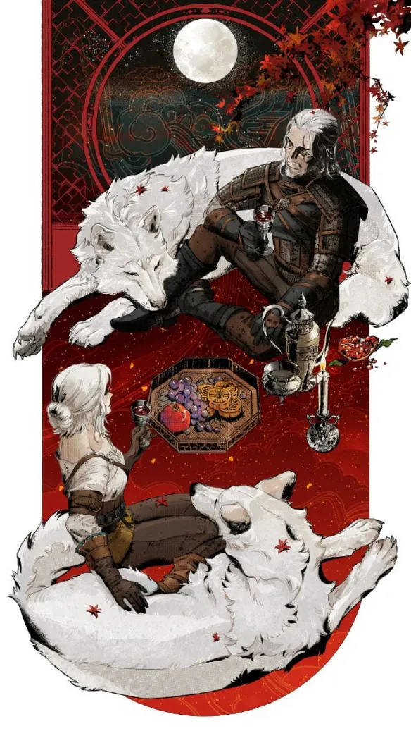 CDPR晒出中秋贺图！《巫师3》杰洛特与希里对月共饮